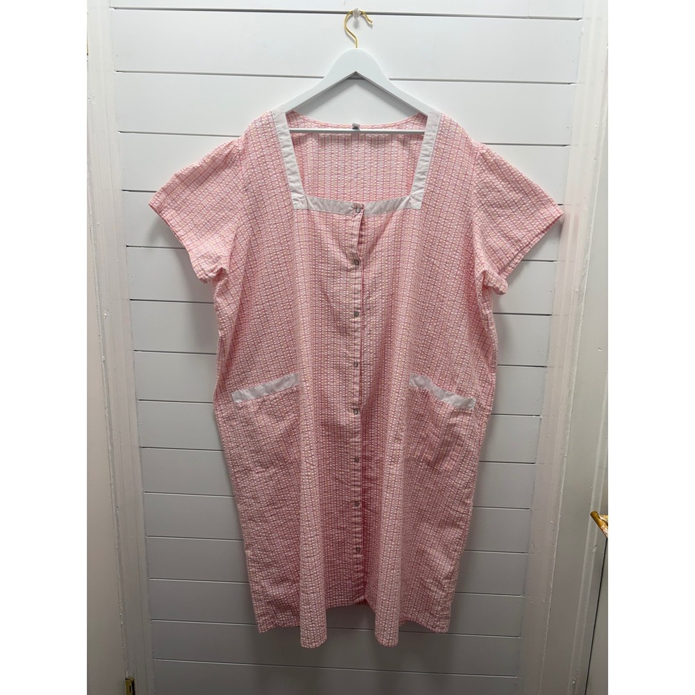 PINK Nightgown Seersucker House Dress Snap front with Front pockets size 4X